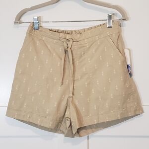 Mountain & Isles Printed Drawstring Shorts Khaki Tan 100% Cotton Size Small New